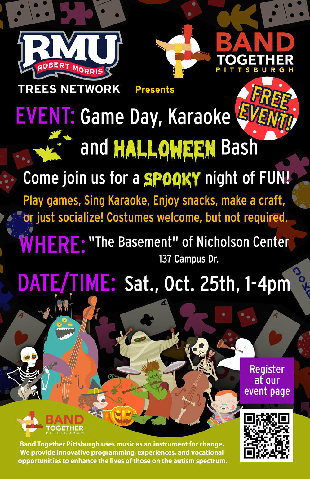 Campaign cover image for 10/25/2025 Band Together GAME Day & Karaoke at RMU