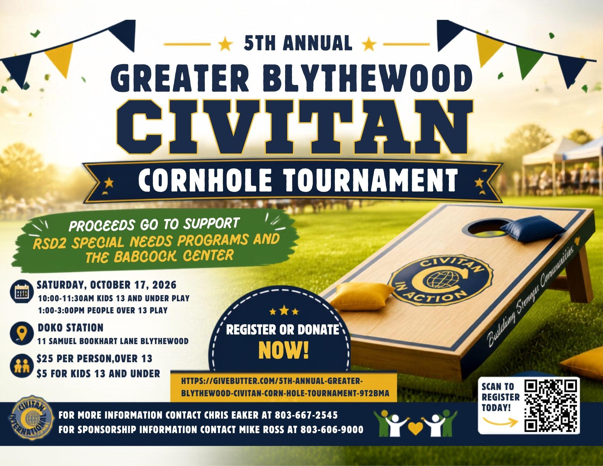 Campaign cover image for 5th Annual Greater Blythewood Civitan CornHole Tournament