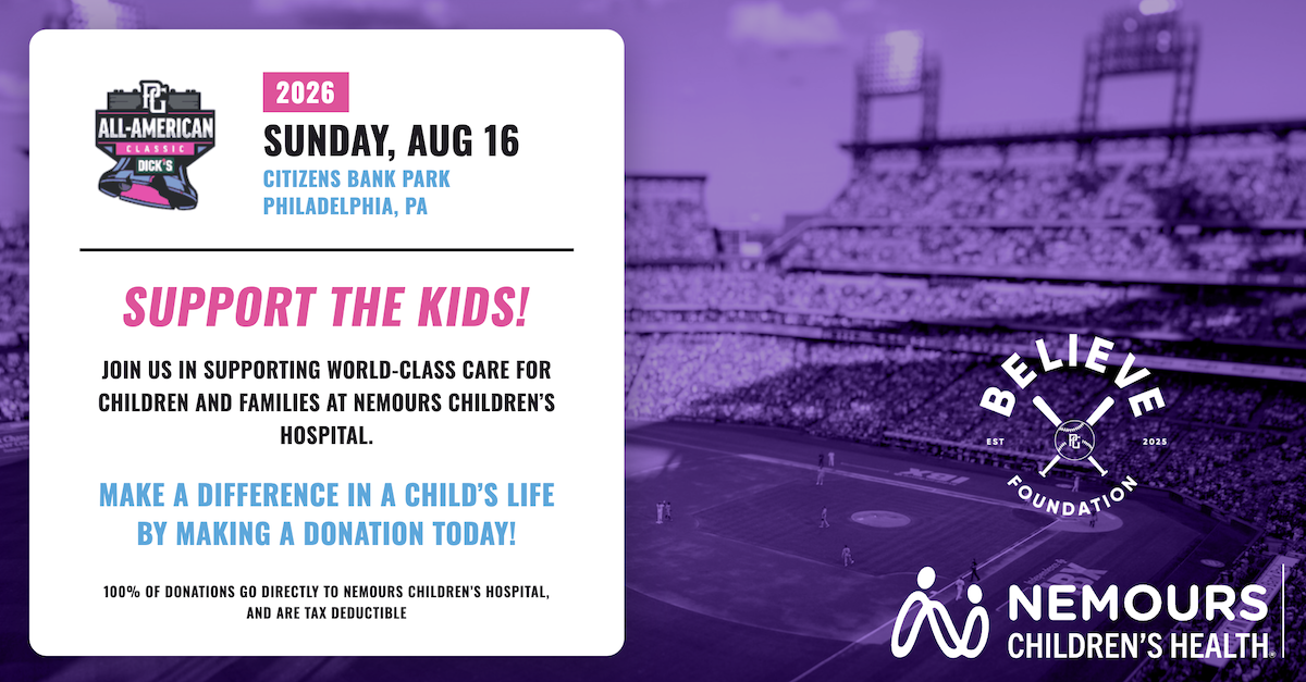 Campaign cover image for 2026 PG All-American Classic & Believe in Baseball Foundation supporting Nemours Children’s Hospital