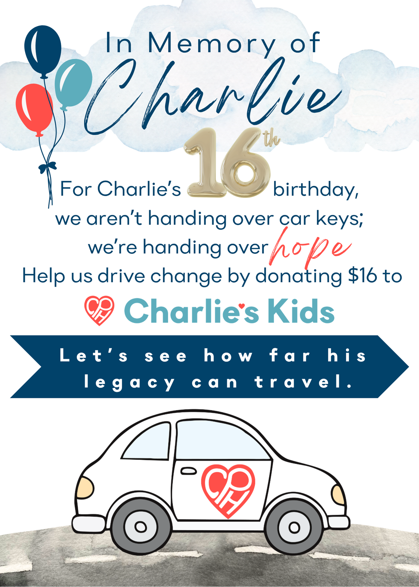 Campaign cover image for Charlie's 16th Birthday