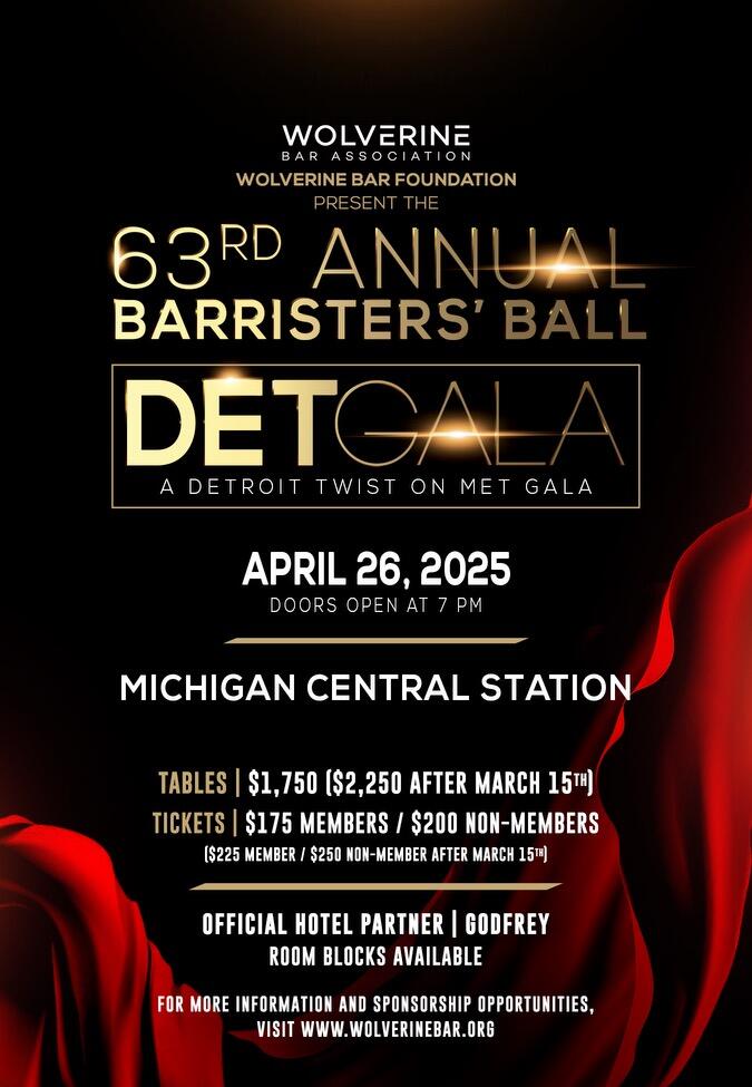 Campaign cover image for 2025 Wolverine Bar Association 63rd Annual Barristers' Ball
