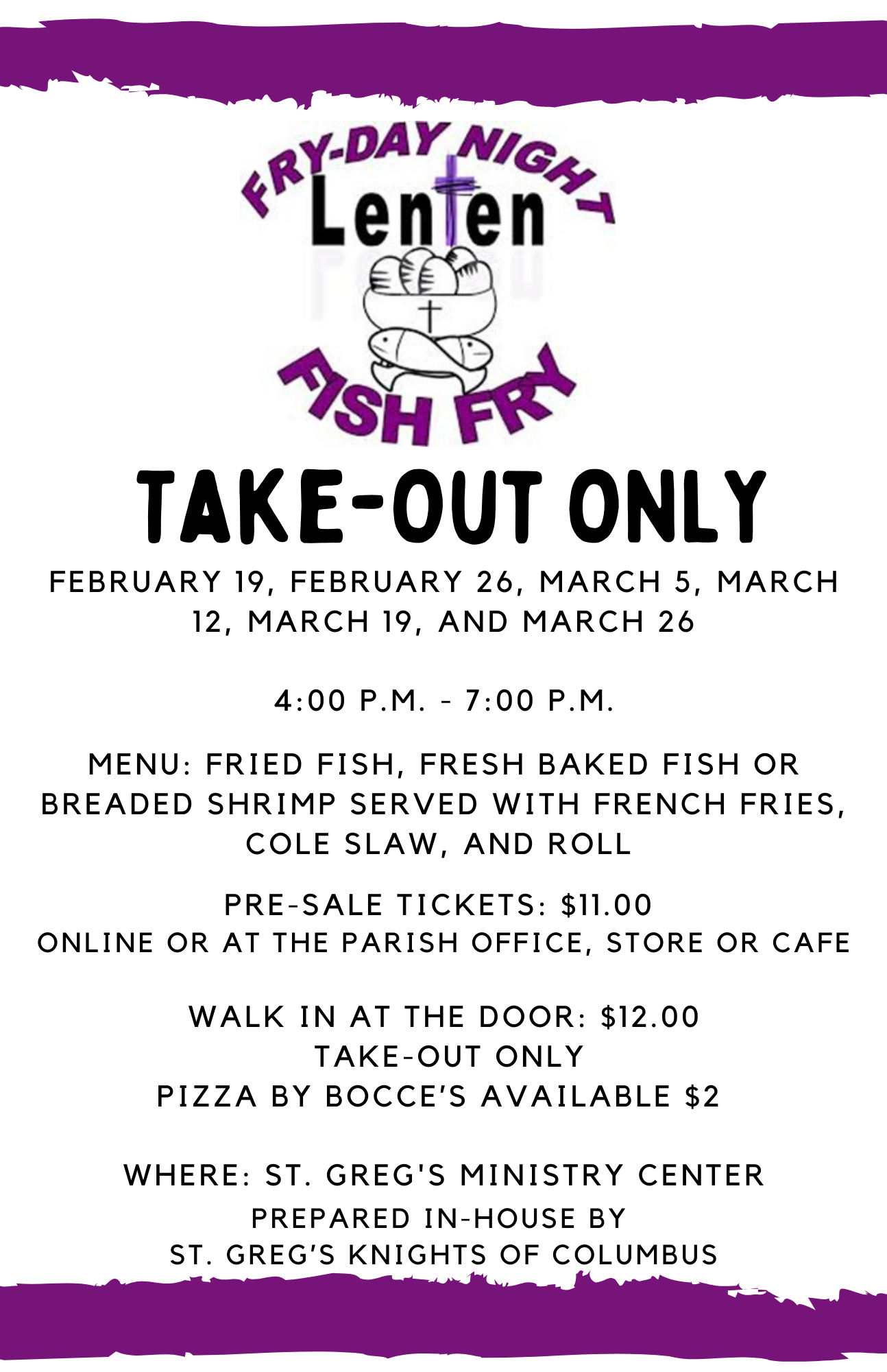 Campaign cover image for St. Gregory  the Great Lenten Fish Fry Williamsville, NY Online Sales Stop Fridays at 2pm
