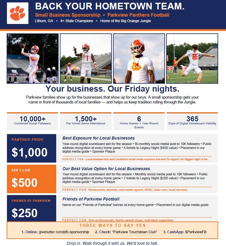 Campaign cover for 2026 Local Business Parkview Football Sponsorship