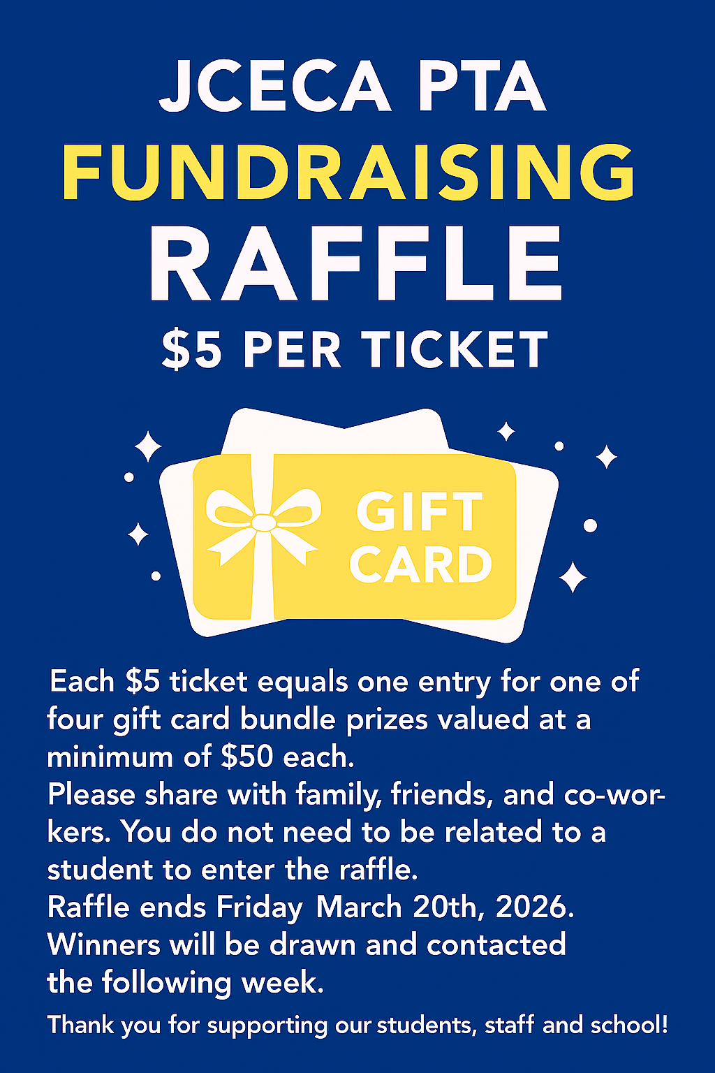 Campaign cover image for JCECA PTA Gift Card Raffle