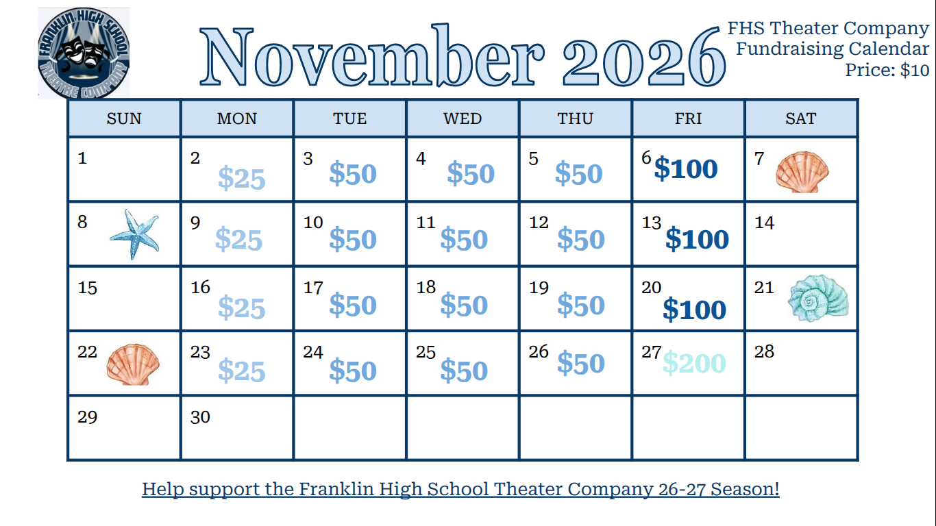 Campaign cover image for FHS Theatre 2026 Calendar Raffle