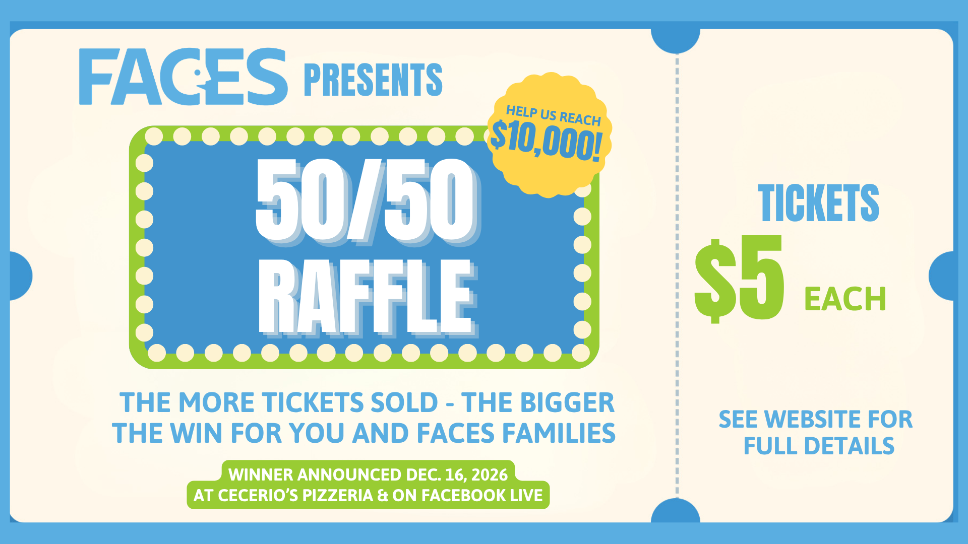 Campaign cover image for FACES 50/50 ONLINE TENNESSEE RAFFLE