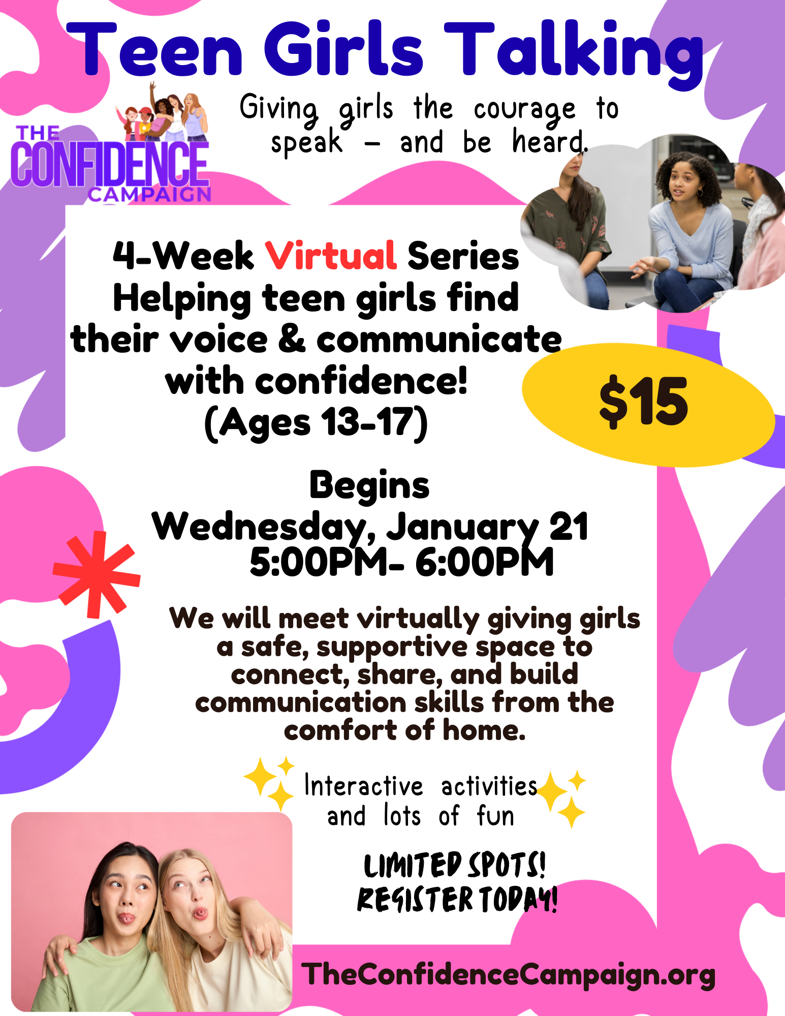 Campaign cover image for Teen Girls Talking 4-week Virtual Communication Series!