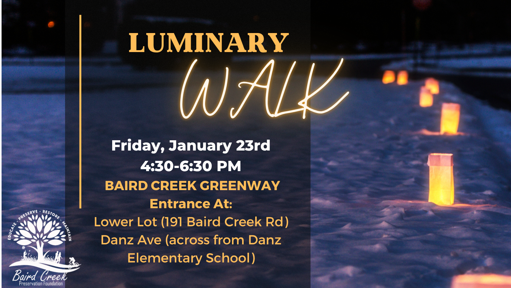 Campaign cover image for Luminary Walk @ Baird Creek 1/23/26