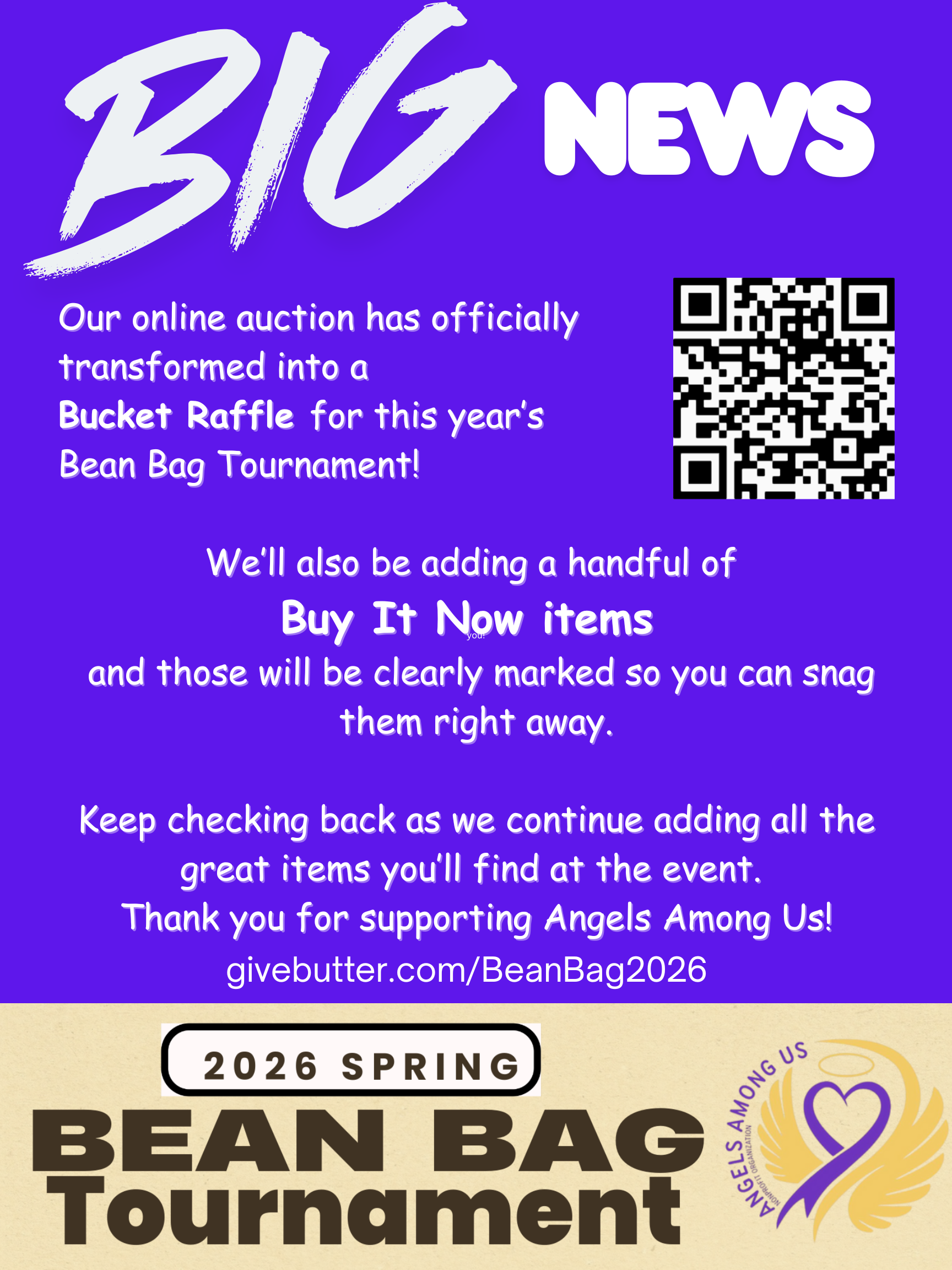 Campaign cover image for BIG NEWS!!  2026 Angels Among Us Bean Bag Tournament