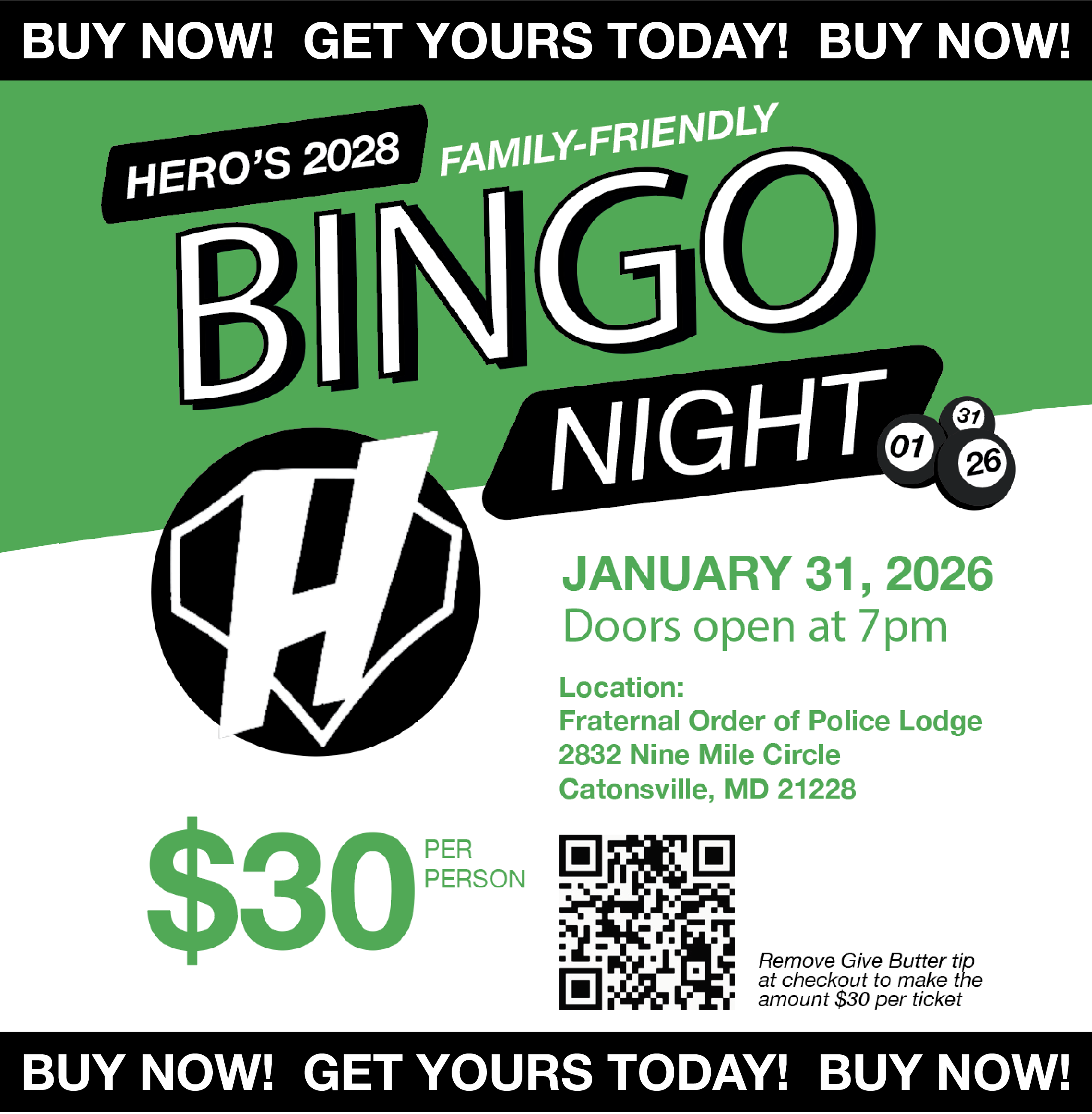 Campaign cover image for HERO'S 2028 BINGO NIGHT