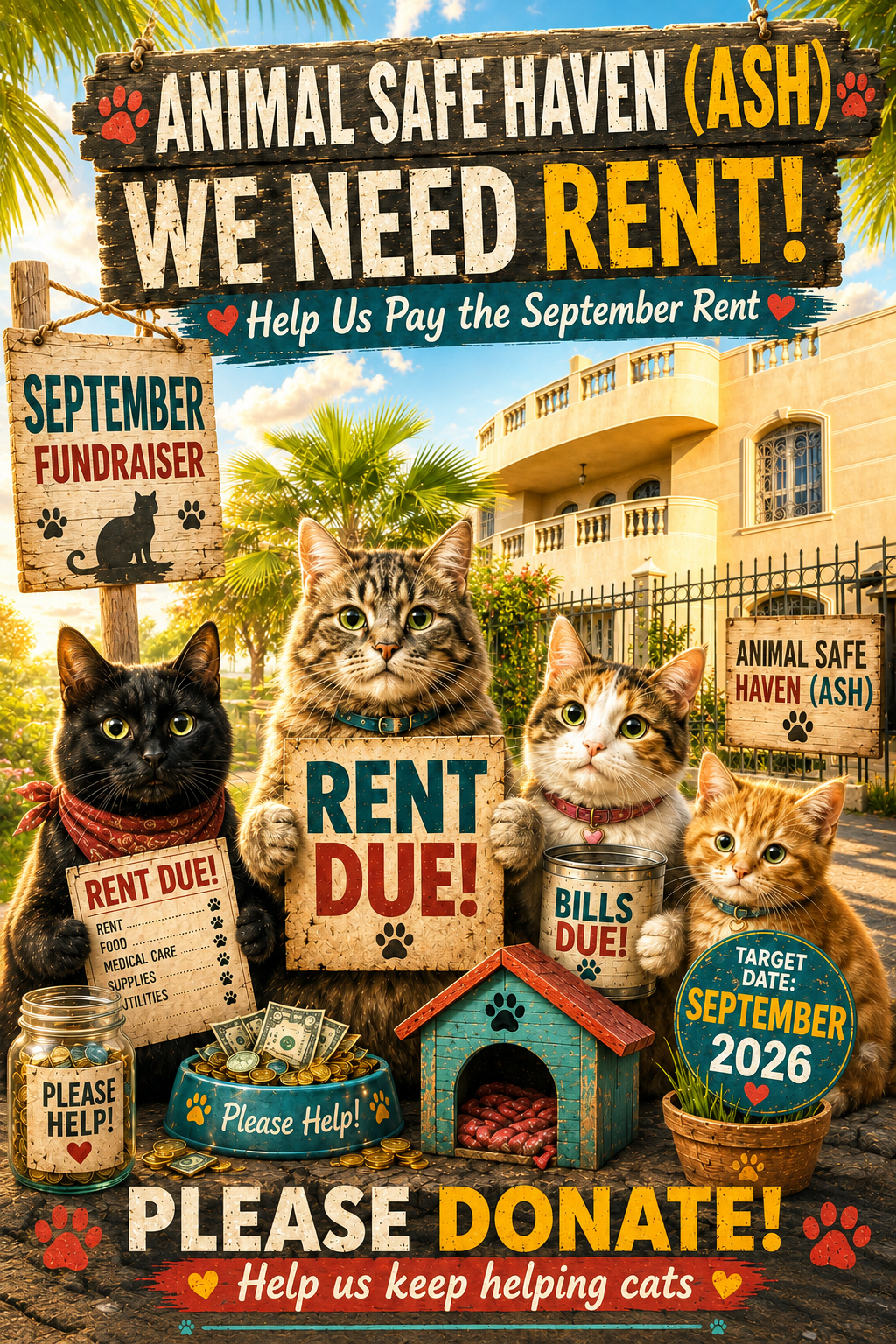 Campaign cover image for Cat Shelter.Rent for Ash Cat Rescue Sept 2026 - $500 match