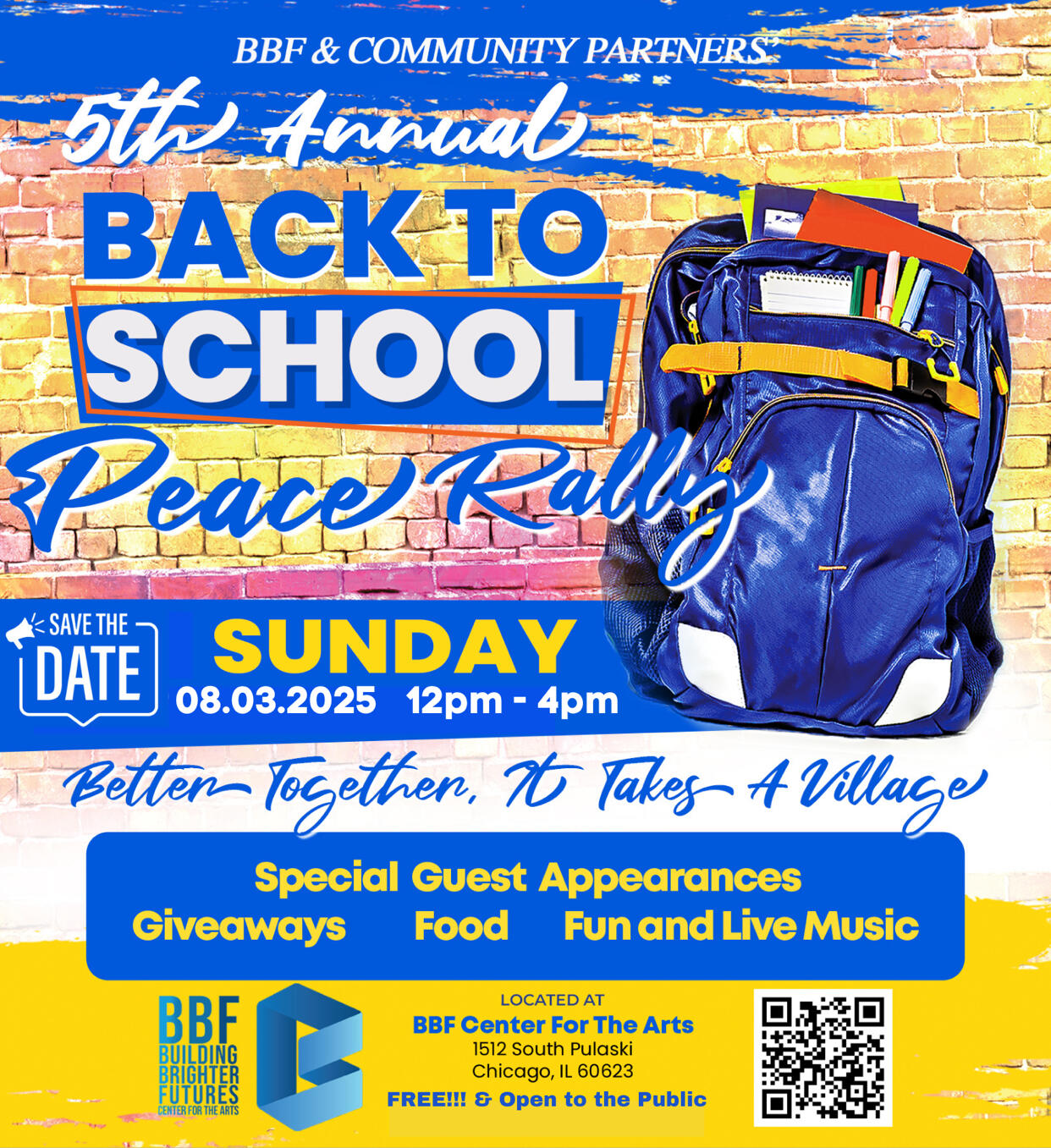 Campaign cover image for SPONSORSHIP - BBF 5th Annual Back To School Peace Rally and Backpack Giveaway