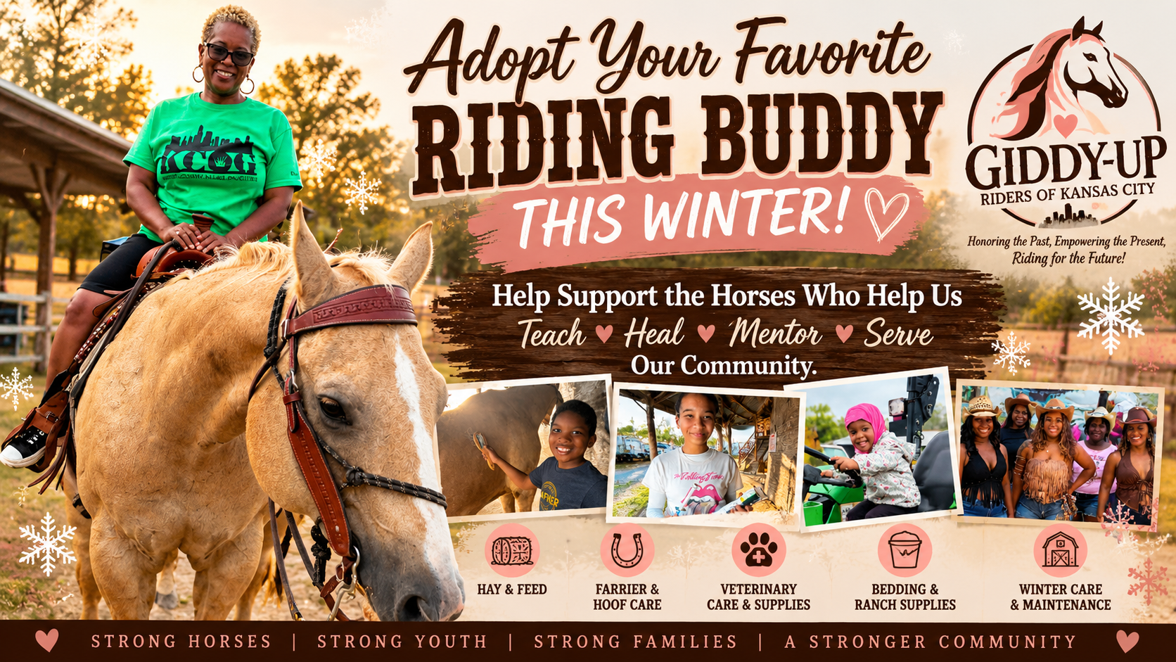 Campaign cover image for 🐴 Adopt Your Favorite Riding Buddy This Winter! ❄️🤎 A Giddy-Up Riders of KC Winter Horse Sponsorship Campaign
