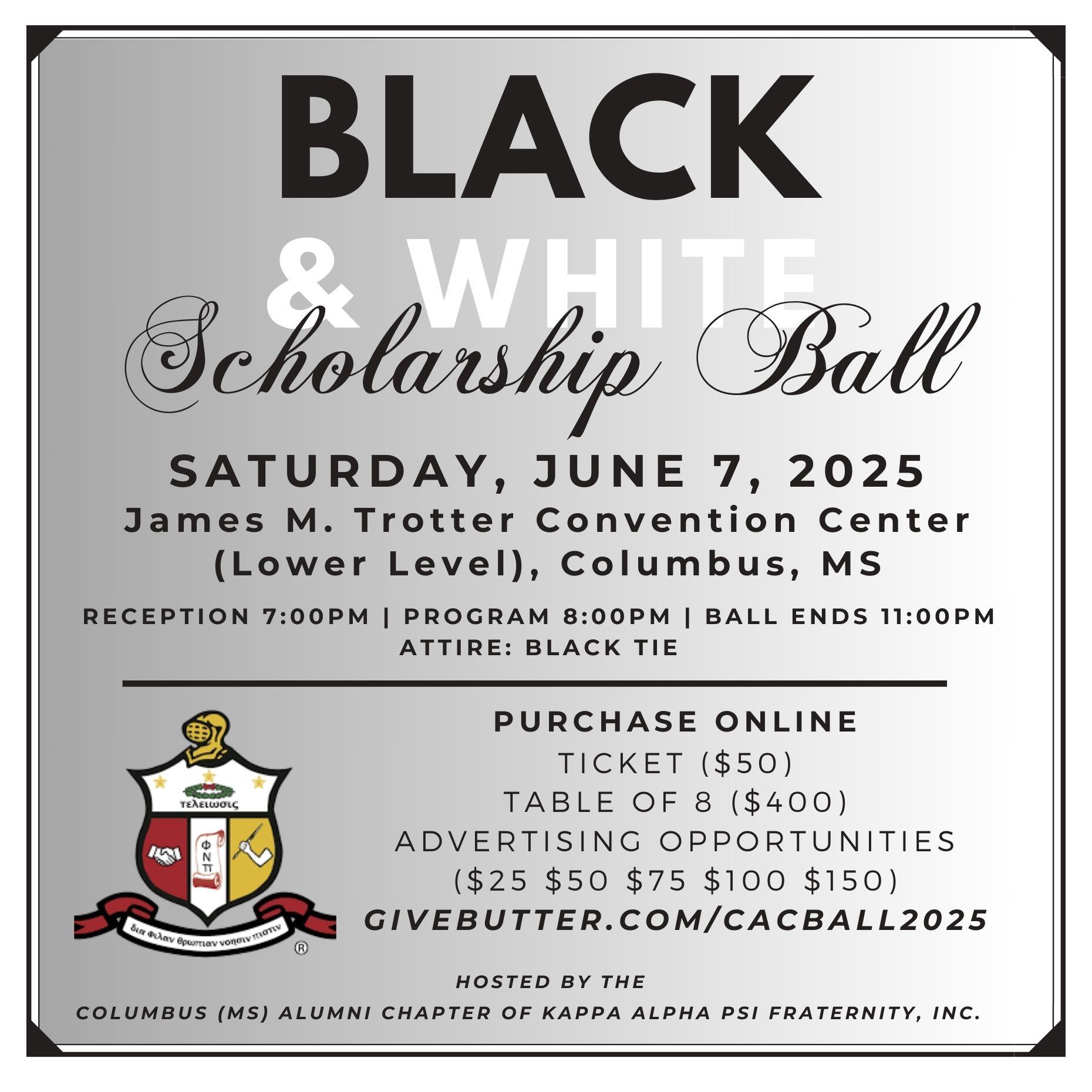 Campaign cover image for Columbus (MS) Alumni Chapter of Kappa Alpha Psi Fraternity, Inc. 2025 Black and White Scholarship Ball