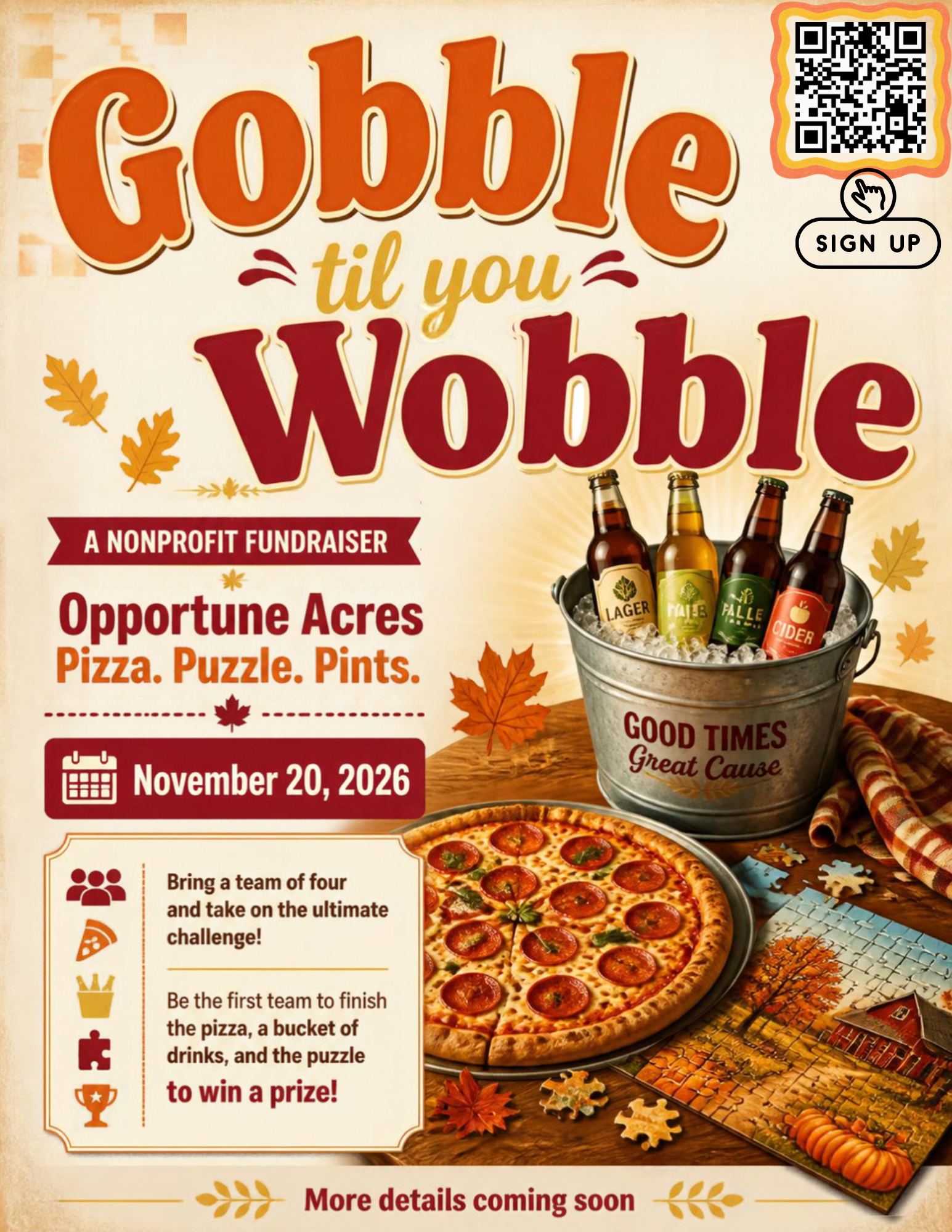 Campaign cover image for 2026 Gobble til you Wobble (Pizzle. Puzzle. Pints)