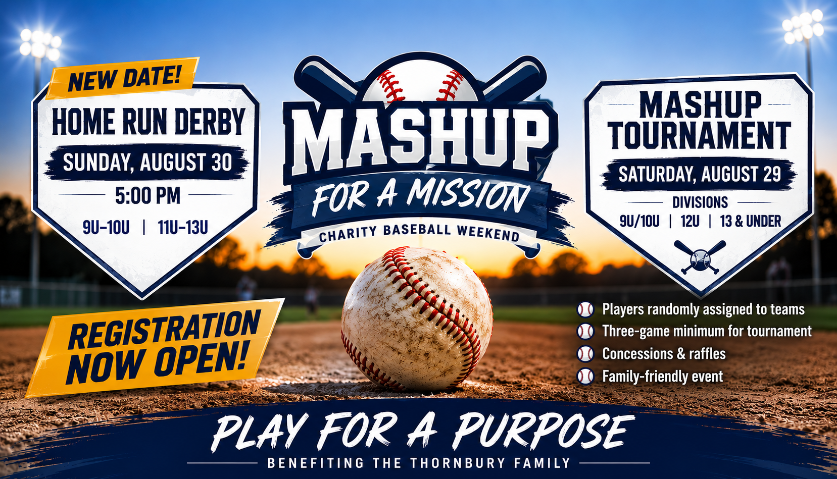 Campaign cover image for 2026 Mashup for a Mission Baseball Tournament- 29th (Mashup Tournament)  and August 30th (HR Derby)