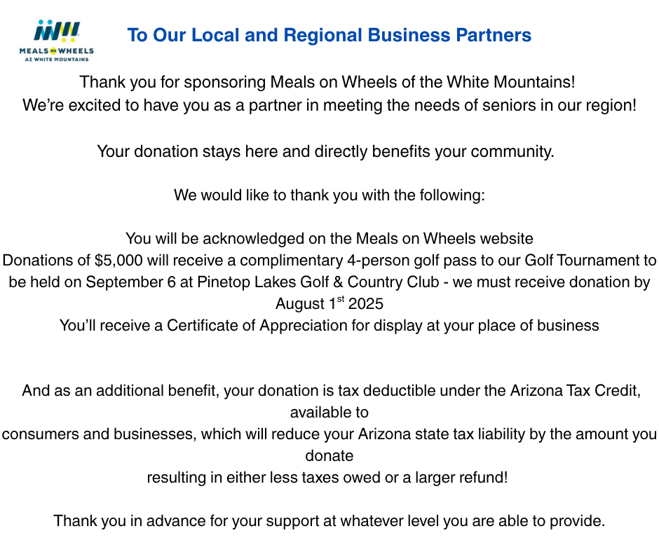 Campaign cover image for Meals on Wheels First Annual Sponsorship-Businesses