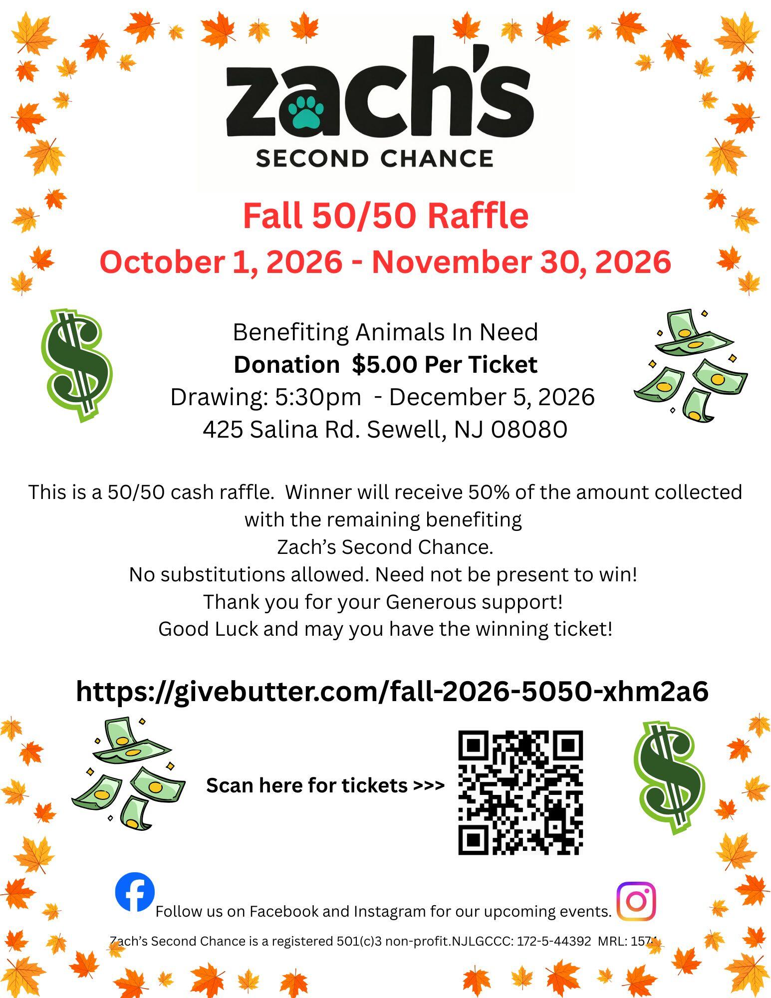 Campaign cover image for Zach's Second Chance Fall 50/50 - 2026