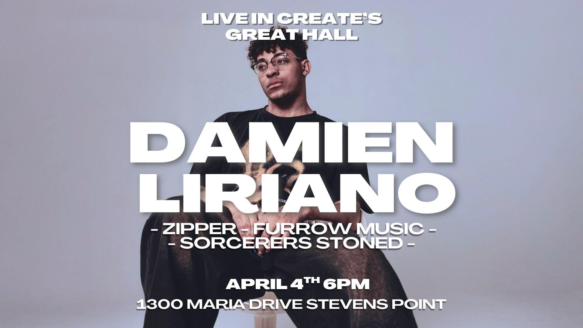 Campaign cover image for Live in the Great Hall: Damien Liriano with Zipper, Furrow Music and Sorcerers Stoned