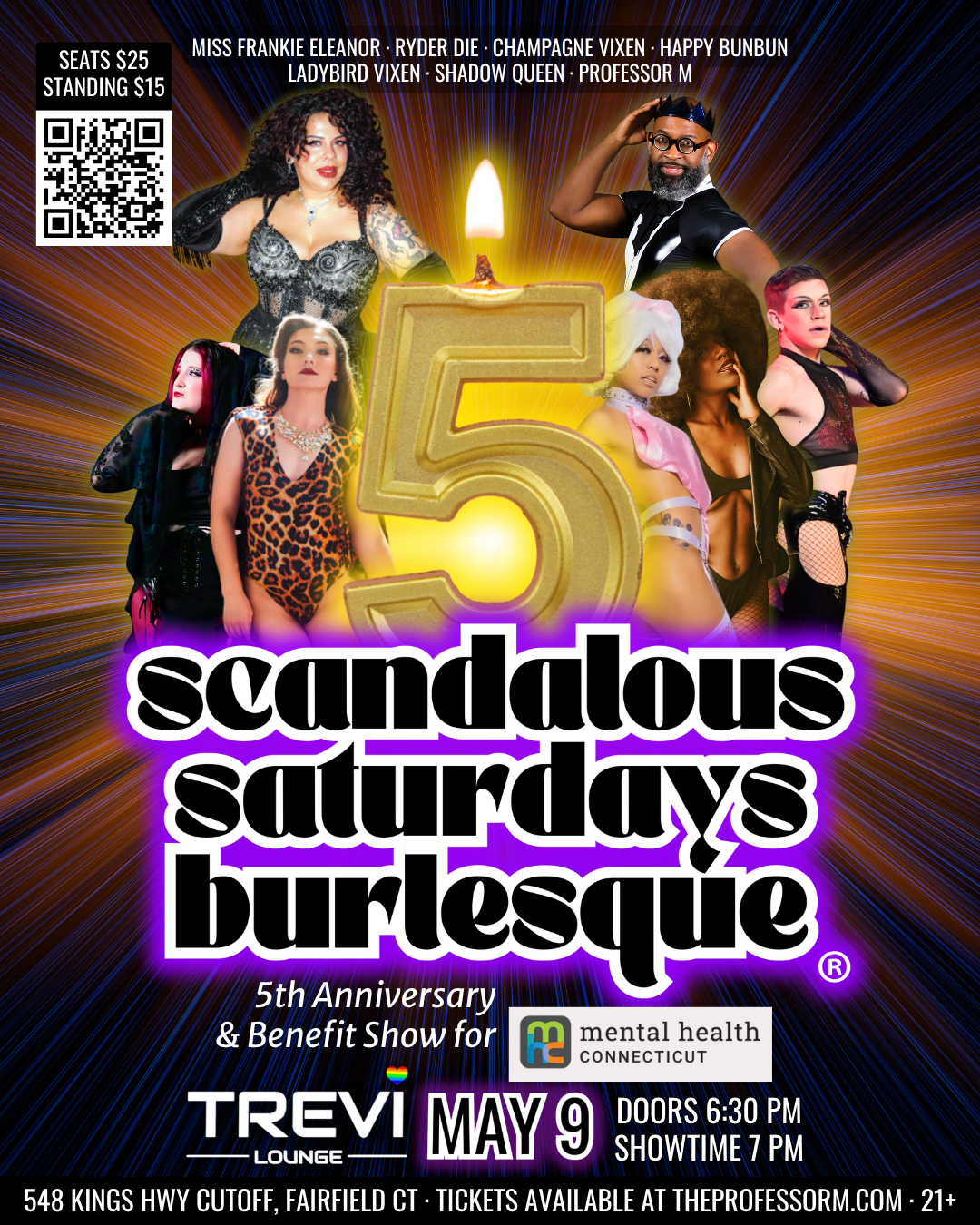 Campaign cover image for Scandalous Saturdays Burlesque 5th Anniversary! (May 9, 2026 @ 7 PM)