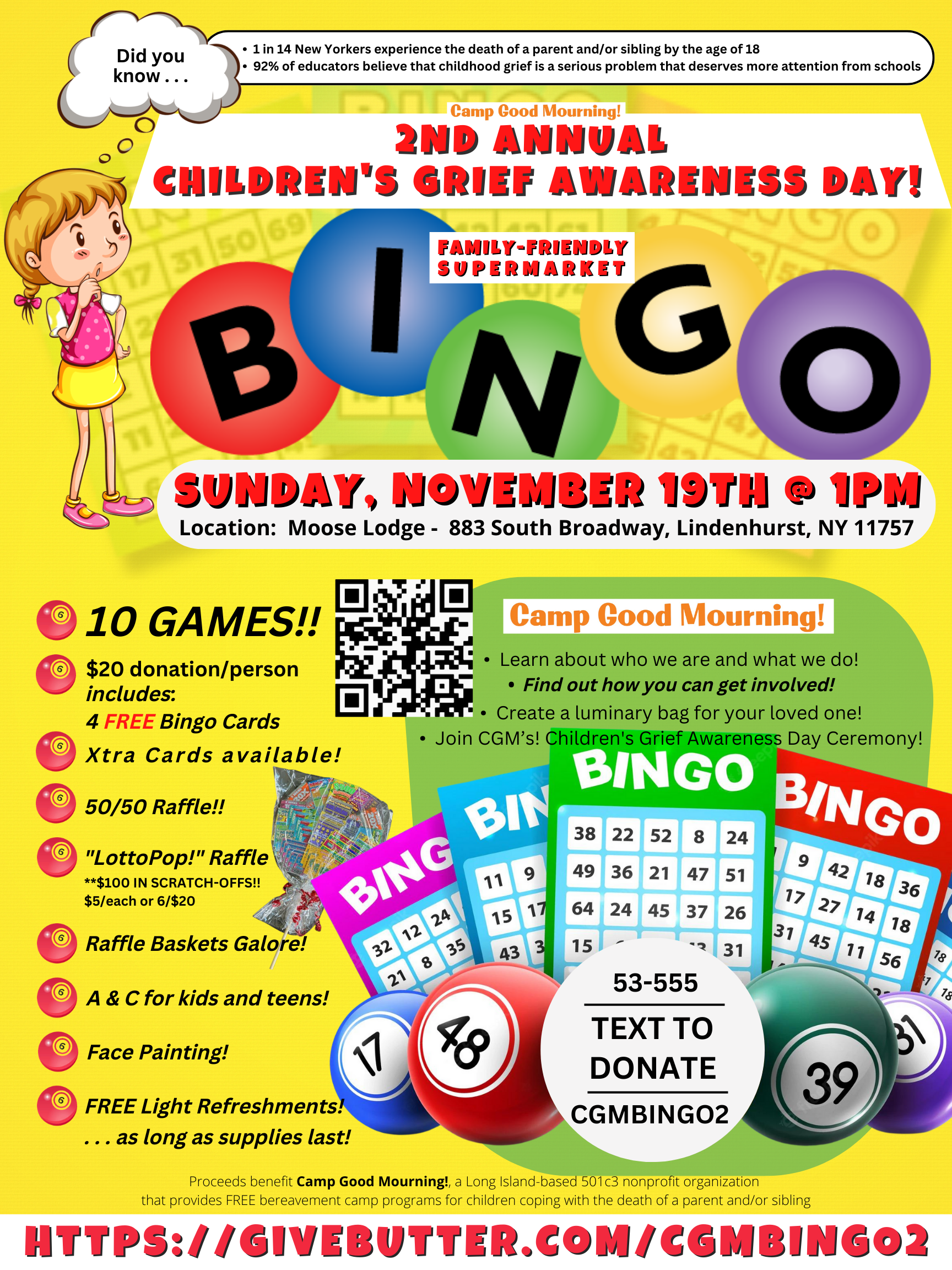 Campaign cover image for 2nd Annual Children's Grief Awareness Day / Bingo Bonanza Charity Fundraising Event!