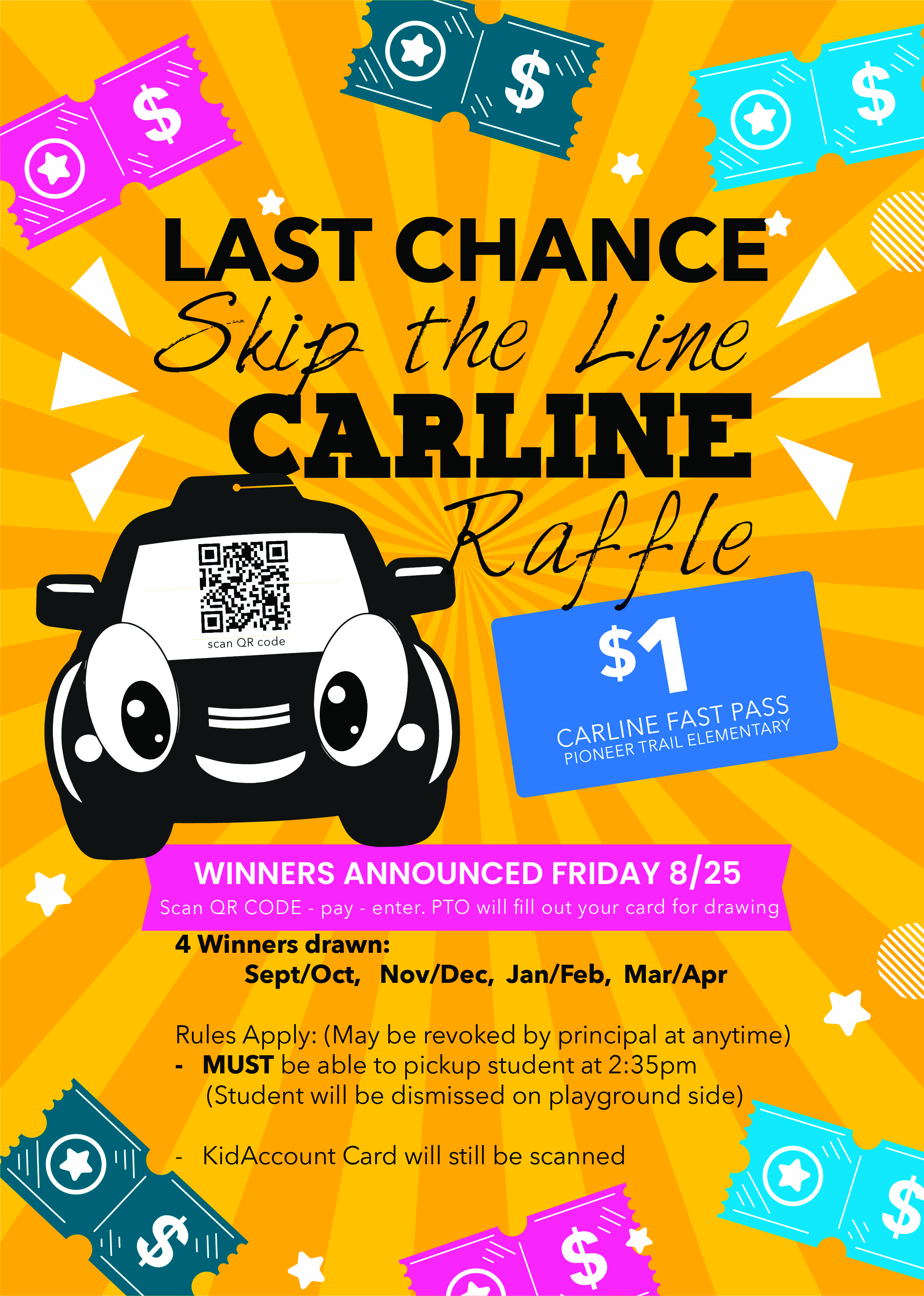 Car Rider Line Raffle Carline Fast Pass Raffle