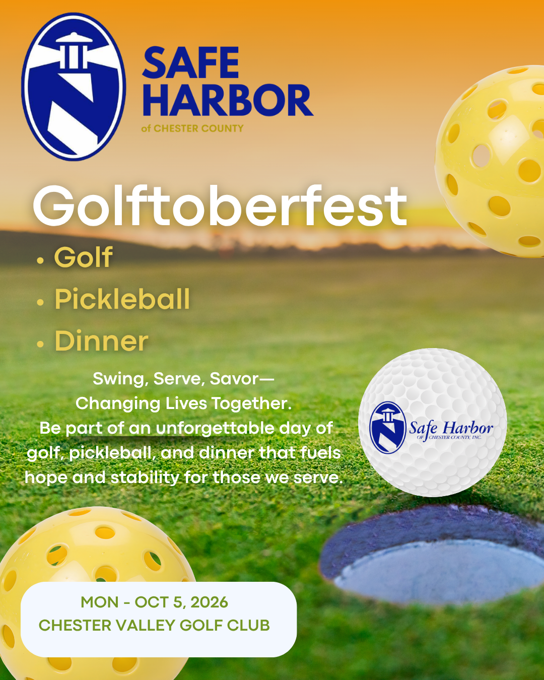 Campaign cover image for Golftoberfest 2026: Safe Harbor’s Annual Golf, Pickleball & Dinner Benefit