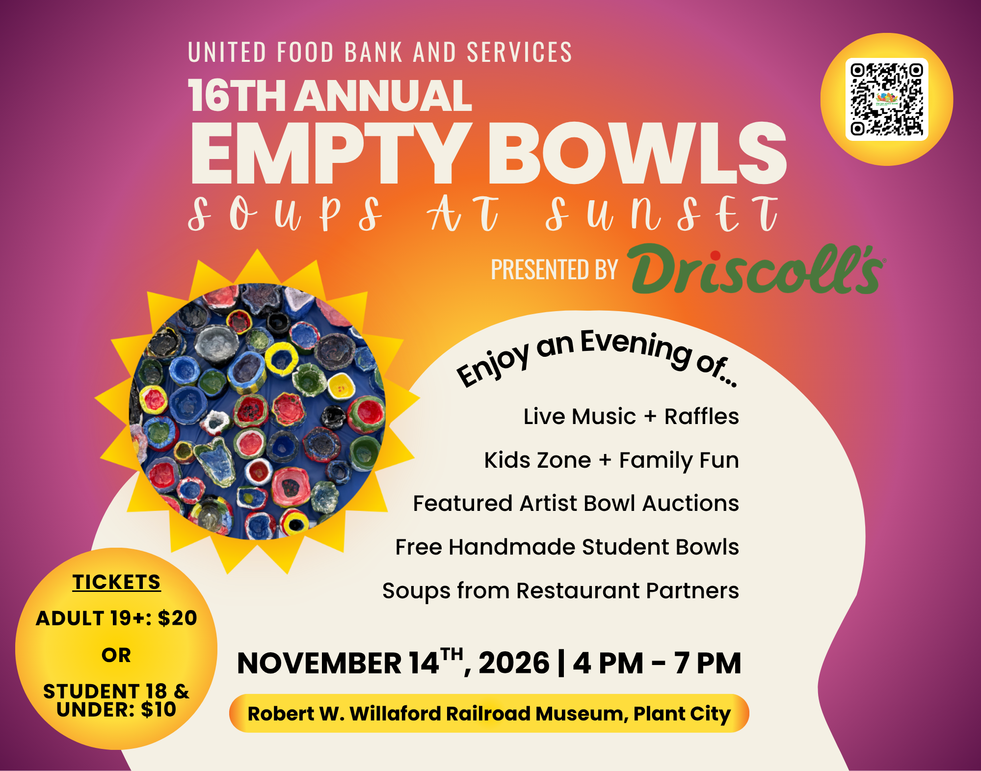 Campaign cover image for 16th Annual Empty Bowls Event: Soups at Sunset