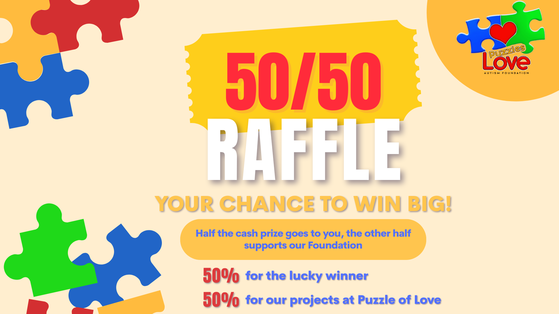 Campaign cover image for Puzzle of Love Foundation 50/50 Raffle 🎟️