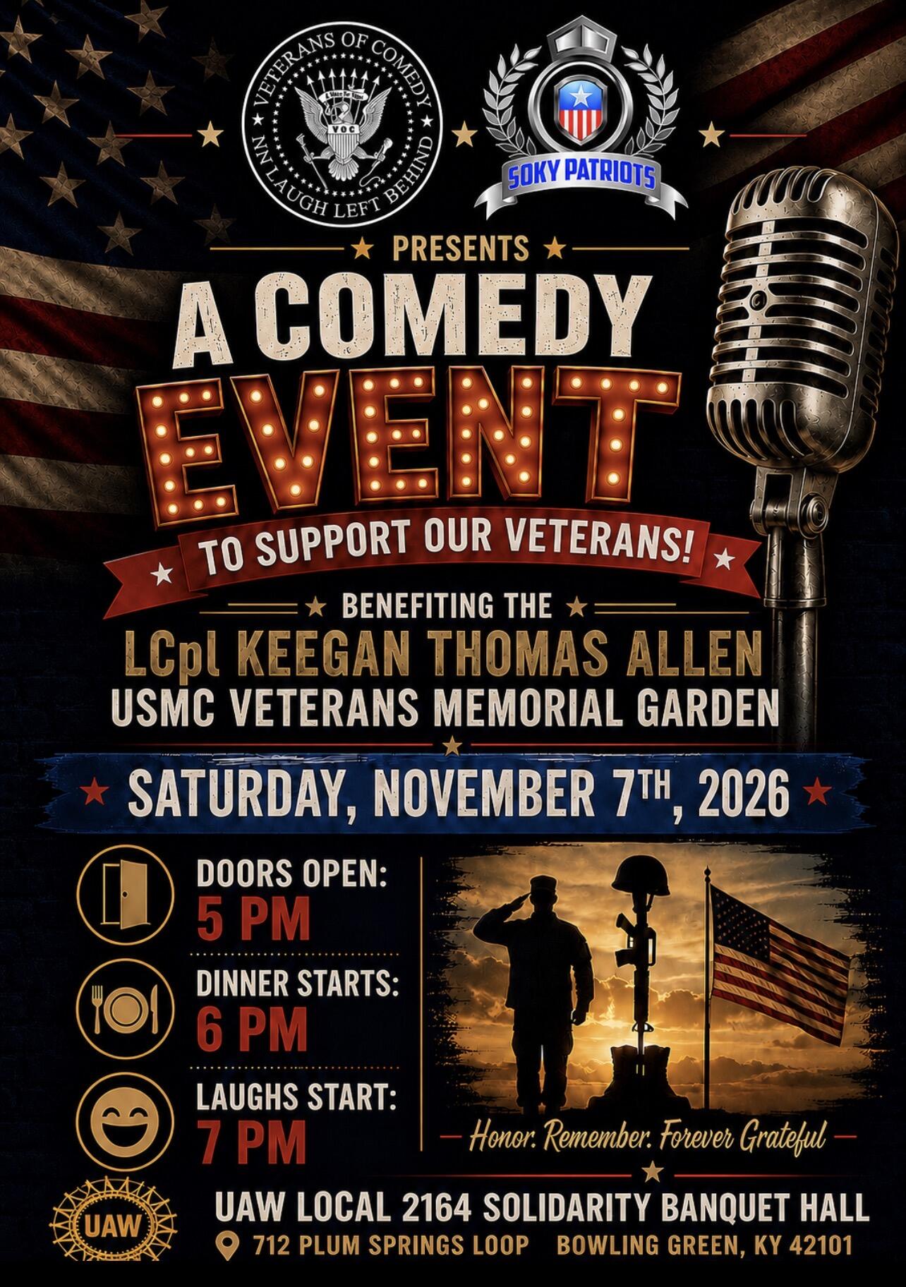 Campaign cover image for The Veterans of Comedy and SOKY PATRIOTS INC. Presents The 2nd Annual “No Laugh Left Behind” Comedy Event Fundraiser