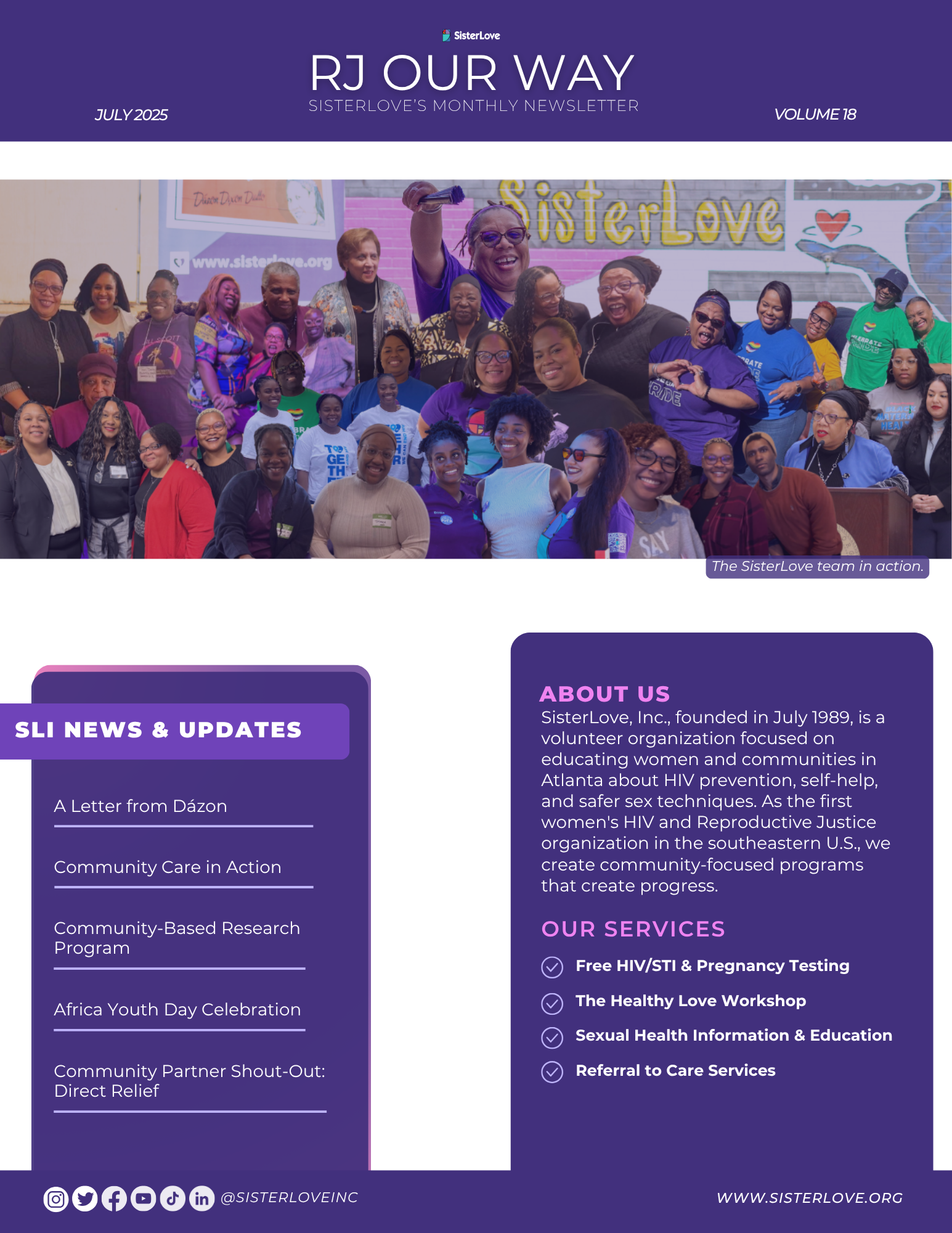 Text: SisterLove Monthly Newsletter January
