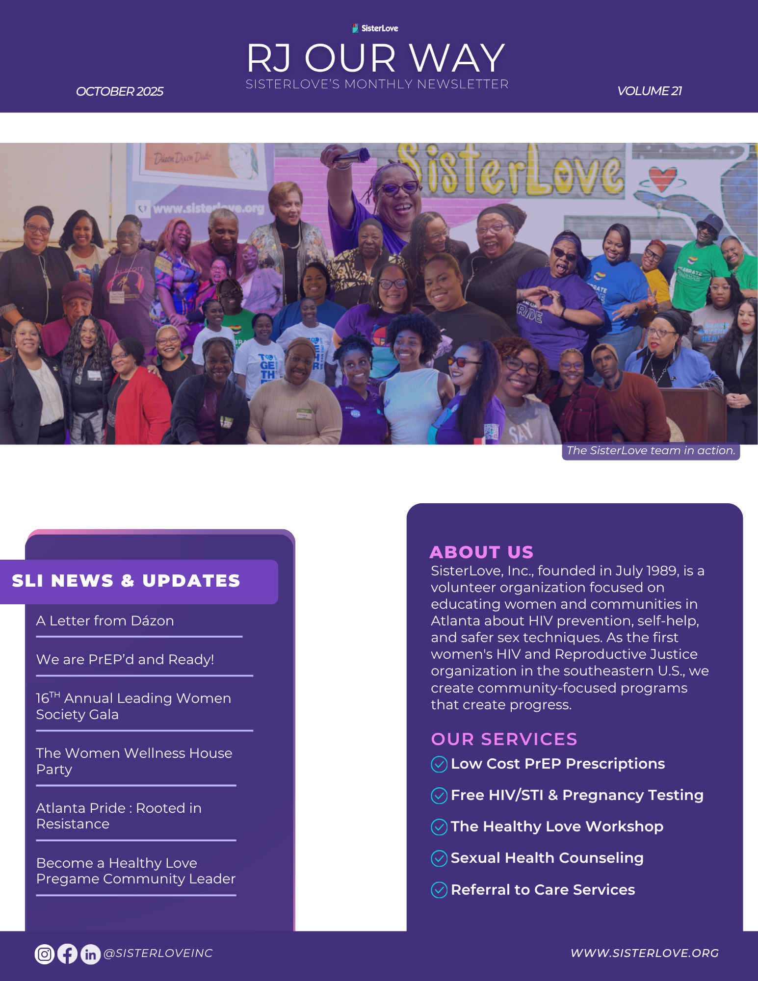 Text: SisterLove Monthly Newsletter January