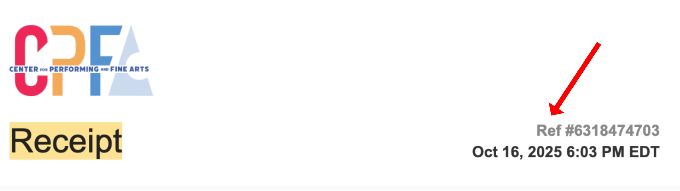 Ref number from receipt email