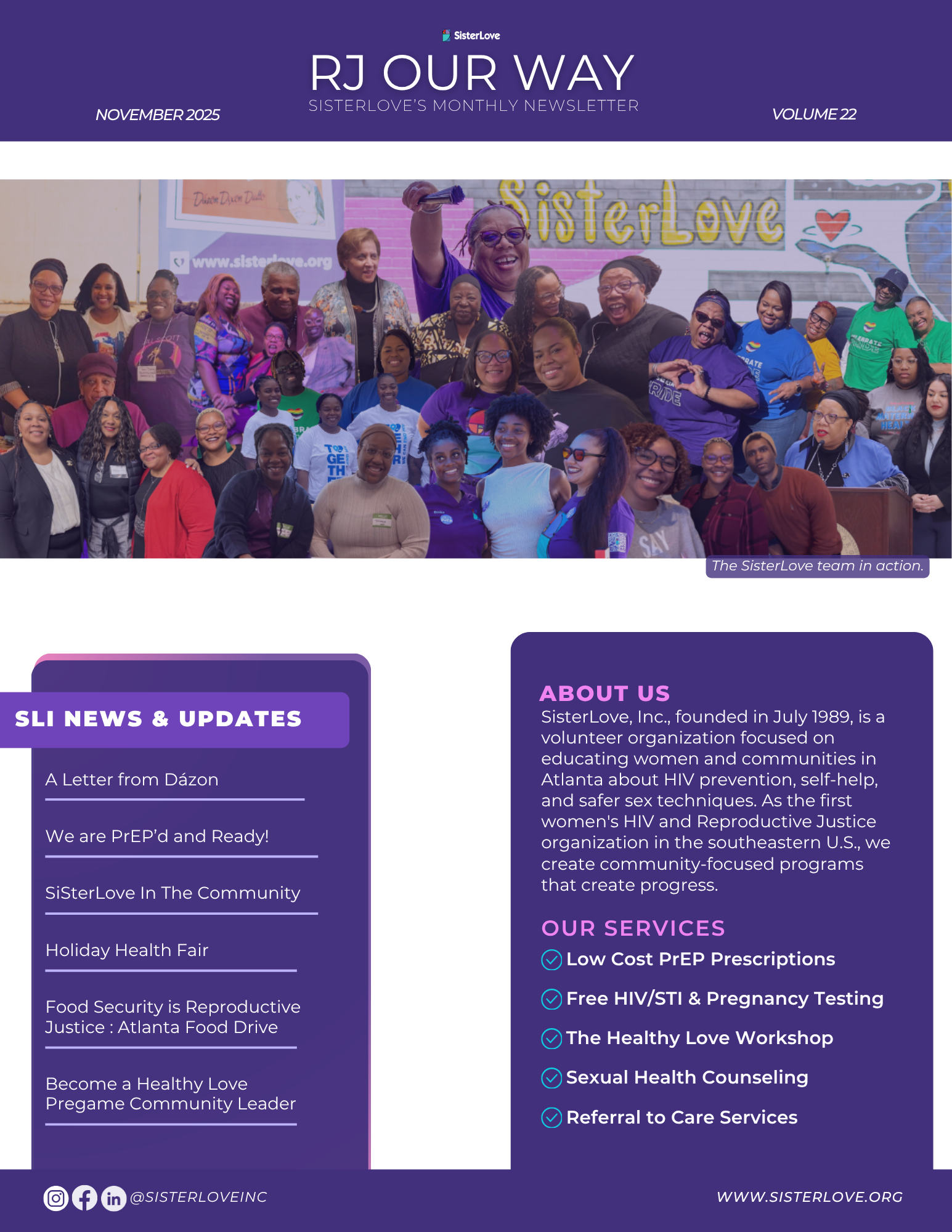 Text: SisterLove Monthly Newsletter November